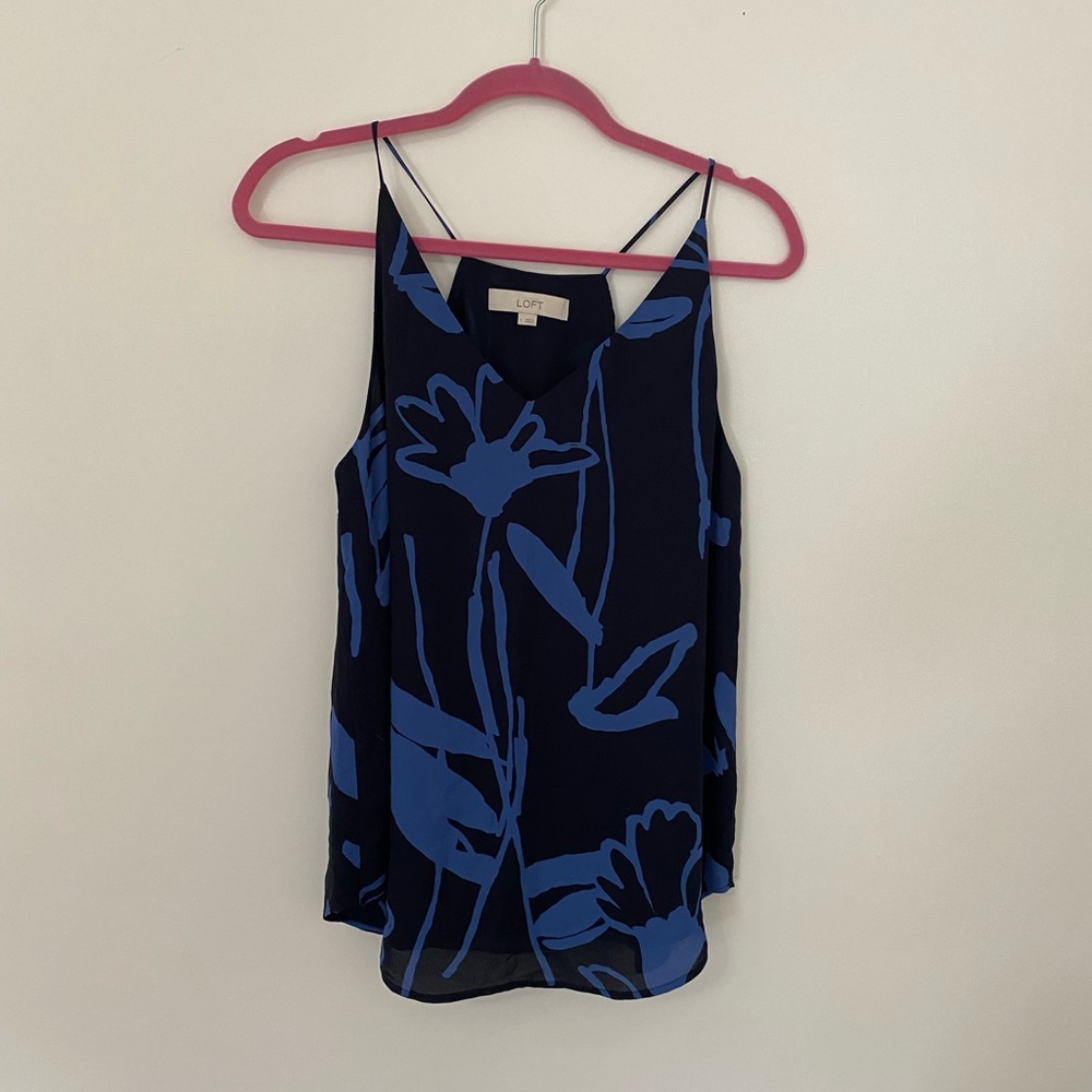 LOFT Navy Floral Blouse